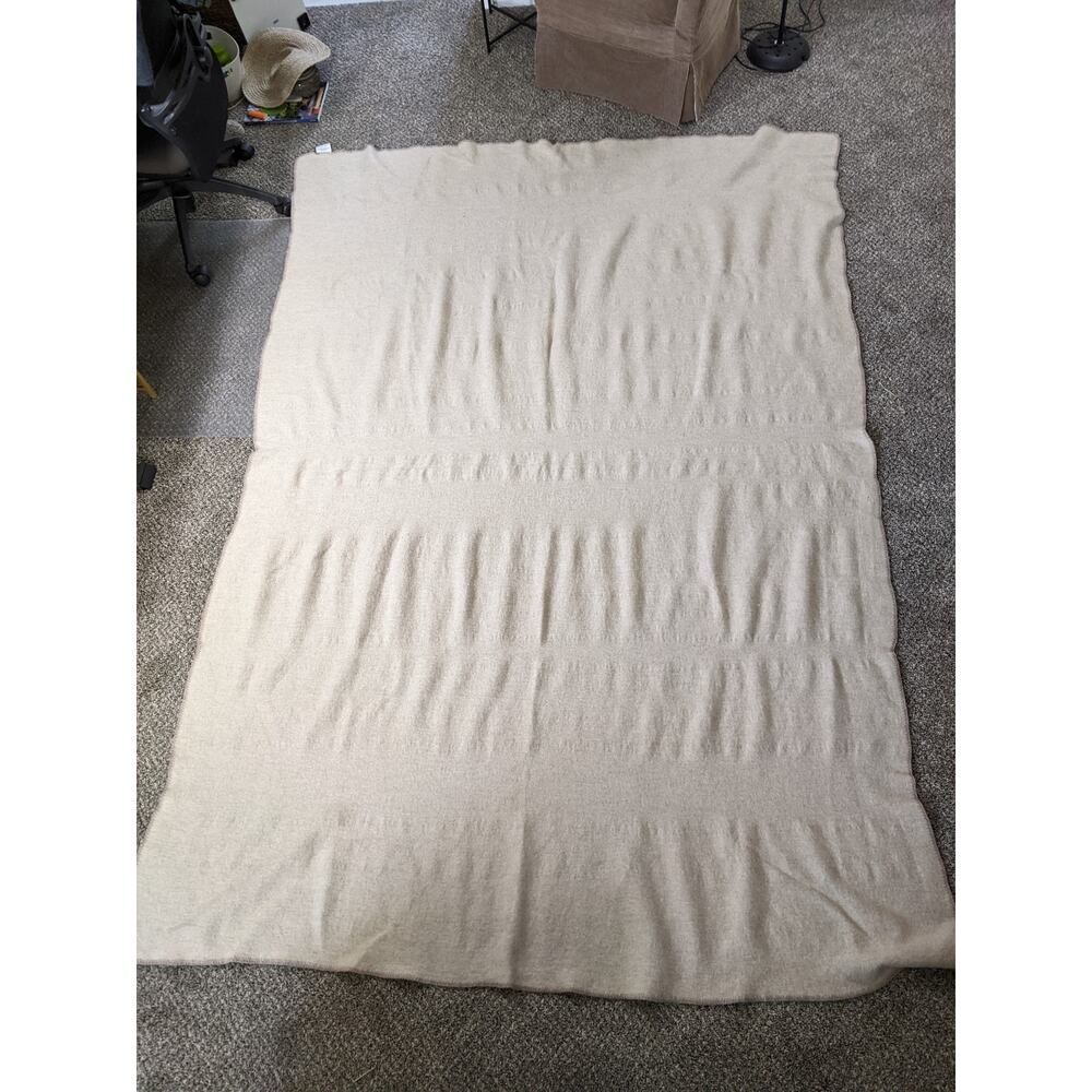 Merino Wool Bloomingdale's blanket cover Q/K Tan/cream Whipstitch Reversible - Picture 5 of 7